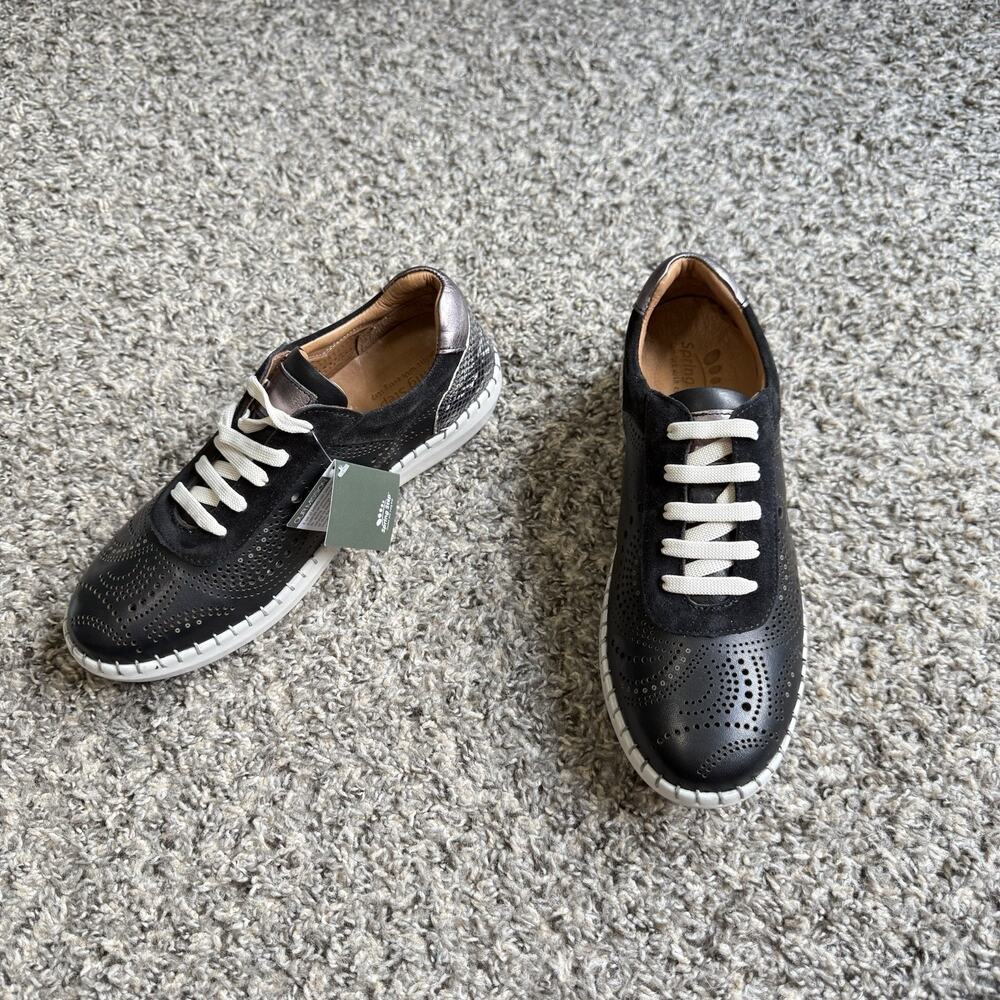 Spring Step Jumilla Sneakers Shoe Size 38 US 7.5-8 Black Perforated Leather New